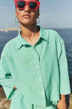 Blouses*By bar bernie blouse | green seer stripe