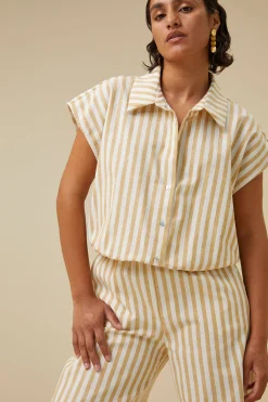 Blouses*By bar bieke linen stripe blouse | ochre