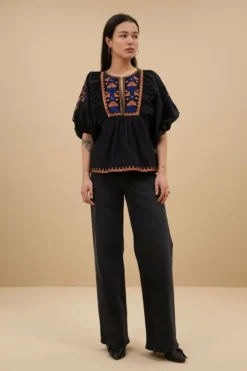 Blouses*By bar gabie embroidery blouse | jet black