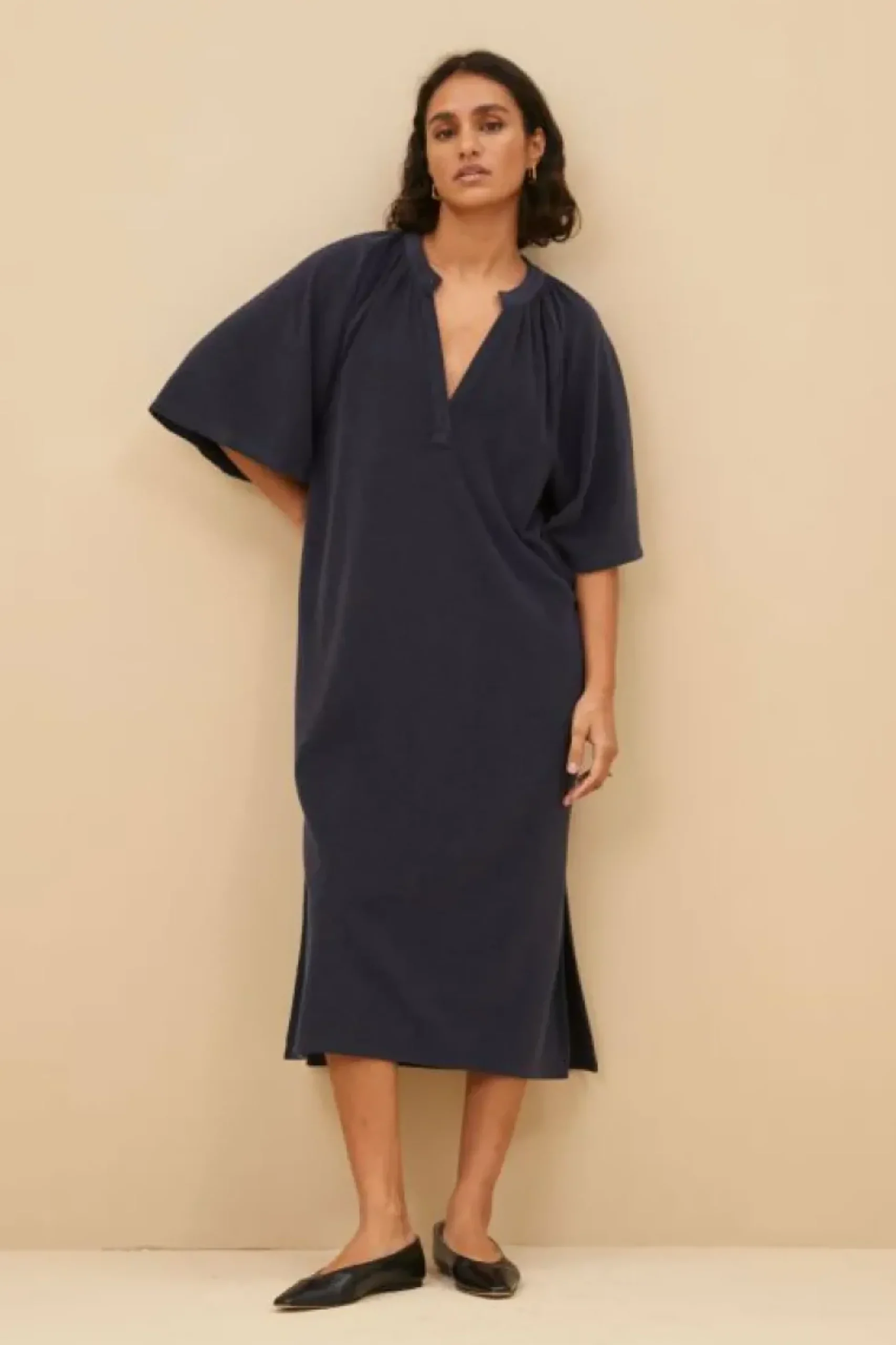 Jurken*By bar louisa slub dress | midnight