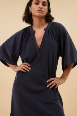 Jurken*By bar louisa slub dress | midnight