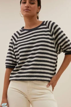 Tops & Shirts*By bar neva slub stripe top | jet black