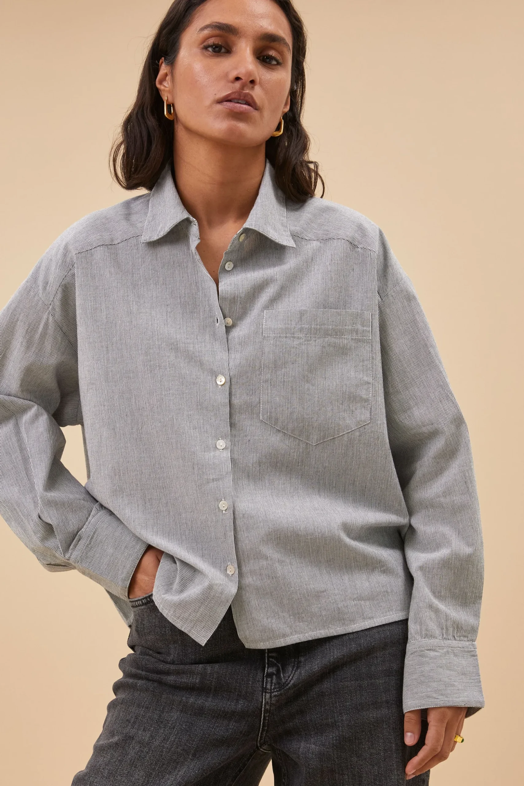 Blouses*By bar nima pin stripe blouse | black