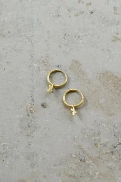 Oorbellen*By bar PD cross round earring | gold