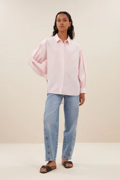Blouses*By bar sarah pink pinstripe blouse | pink pin stripe