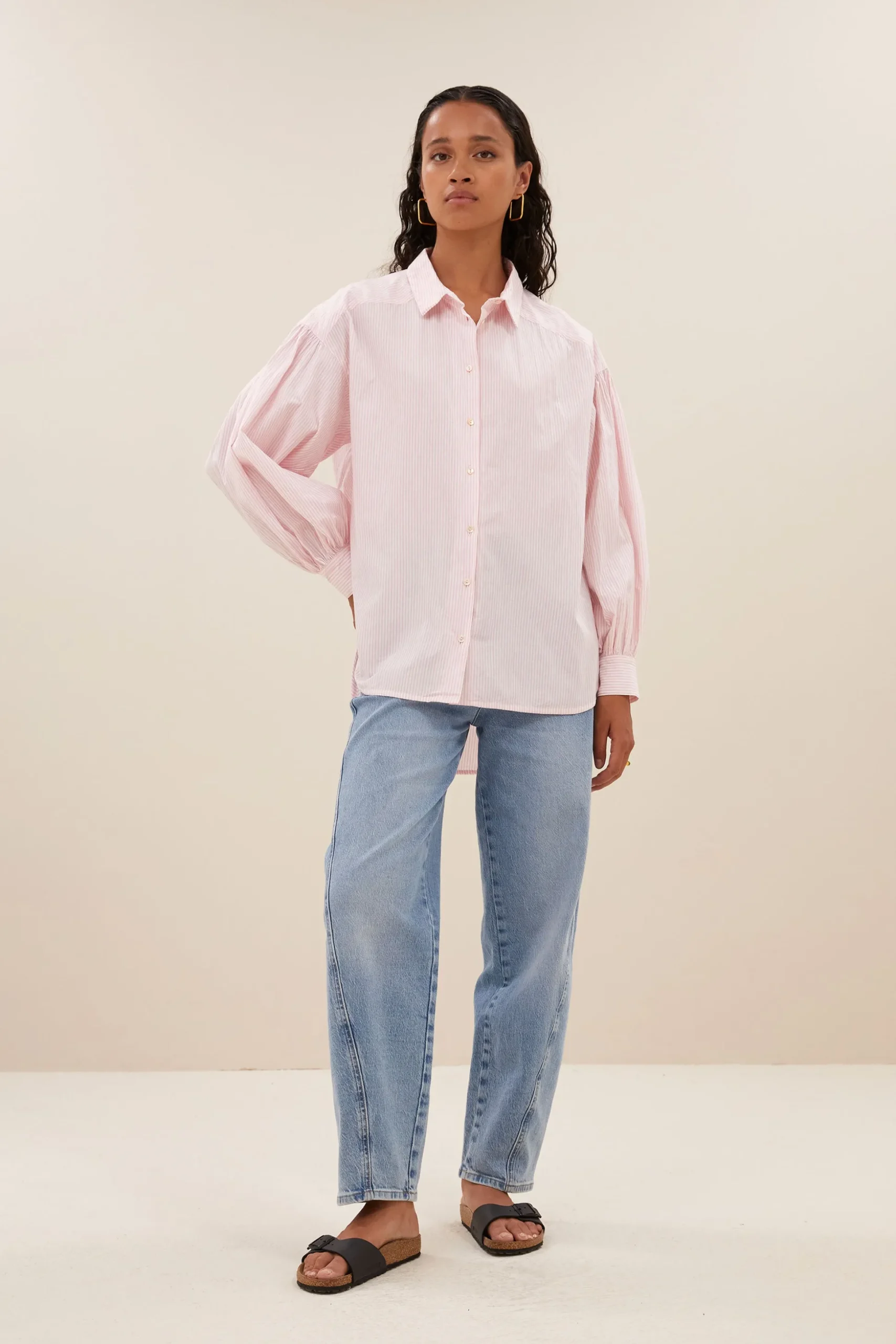 Blouses*By bar sarah pink pinstripe blouse | pink pin stripe