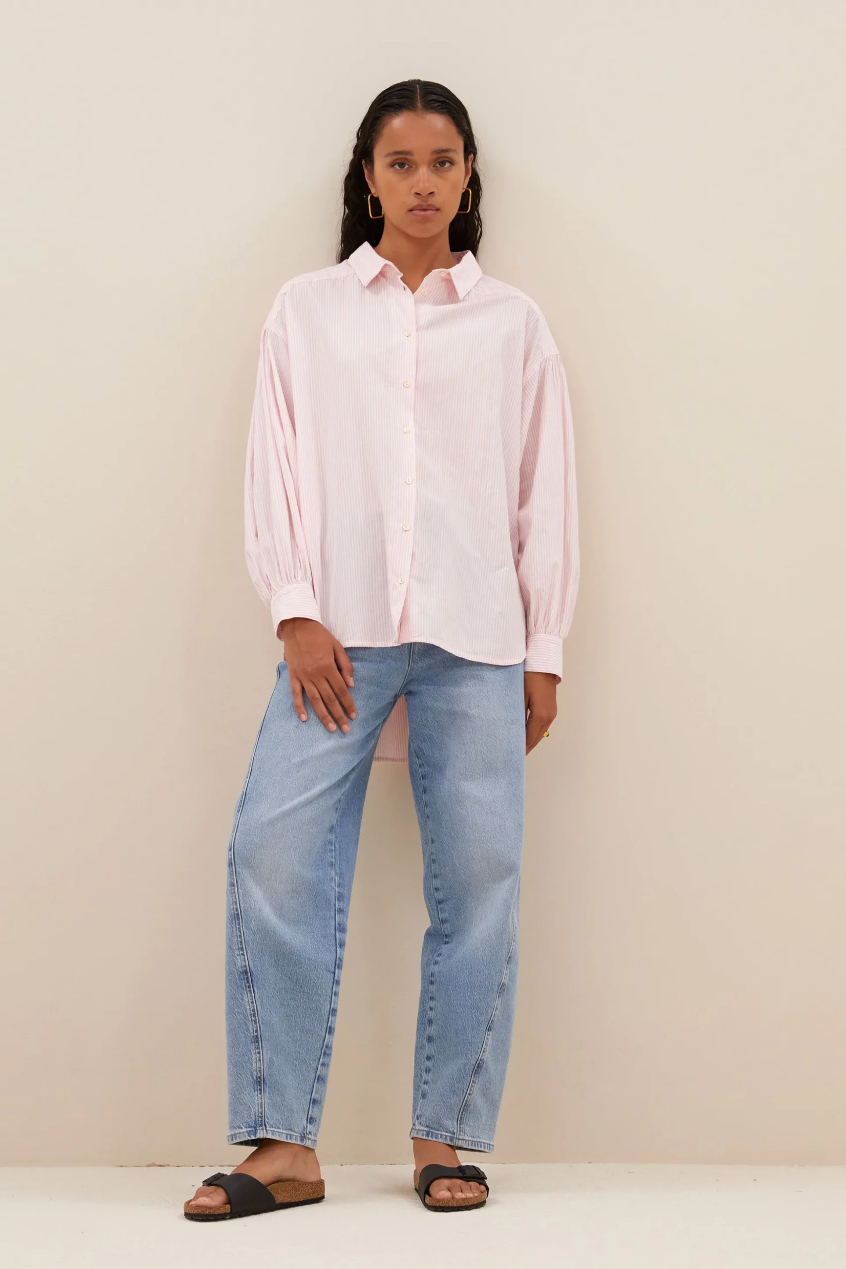 Blouses*By bar sarah pink pinstripe blouse | pink pin stripe