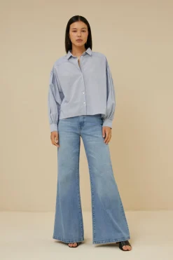 Blouses*By bar sarah short pin stripe blouse | indi grey