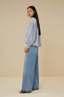 Blouses*By bar sarah short pin stripe blouse | indi grey
