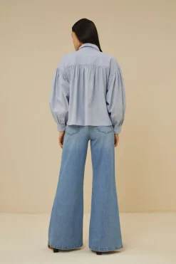 Blouses*By bar sarah short pin stripe blouse | indi grey