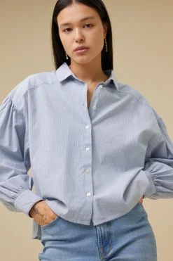 Blouses*By bar sarah short pin stripe blouse | indi grey