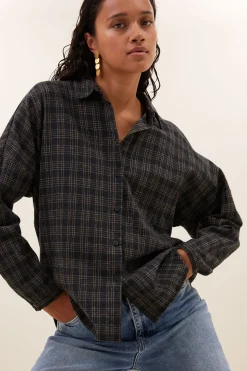 Blouses*By bar small check blouse | caramel