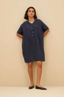 Jurken*By bar tais linen dress | midnight