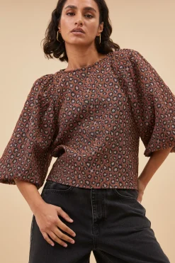 Blouses*By bar zasu jacquard blouse | brown panter print