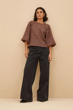 Blouses*By bar zasu jacquard blouse | brown panter print