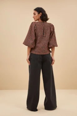 Blouses*By bar zasu jacquard blouse | brown panter print
